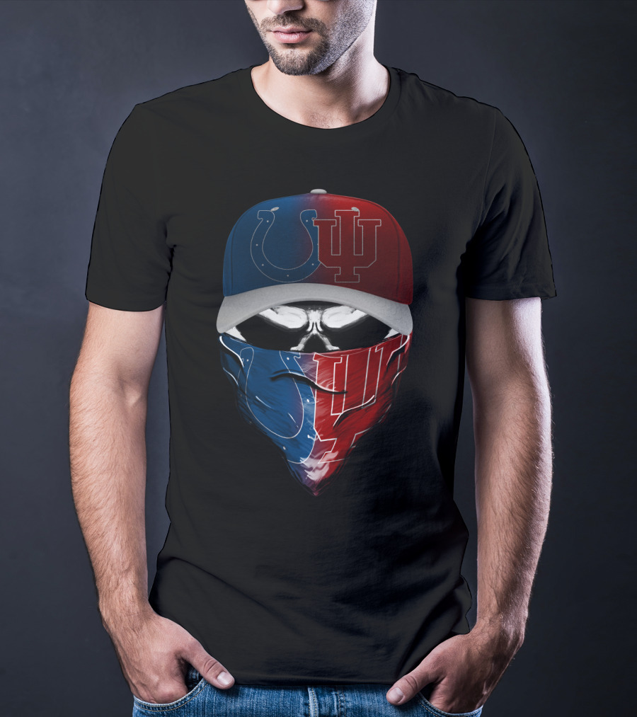 Indiana Colts And Hoosiers Skull Bandana And Cap T-Shirt