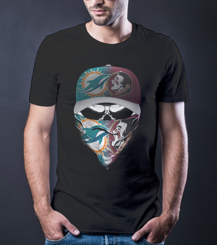 Miami Dolphins Florida State Seminoles Skull Headwear T-Shirt