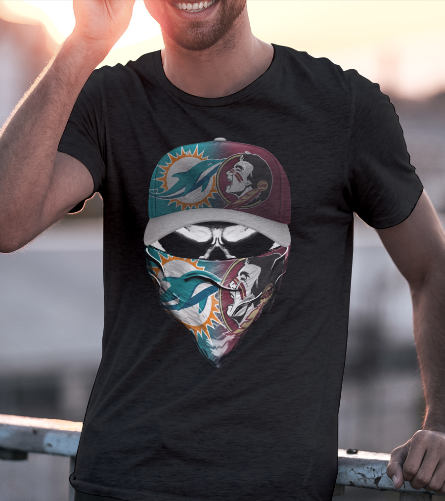 Miami Dolphins Florida State Seminoles Skull Headwear T-Shirt