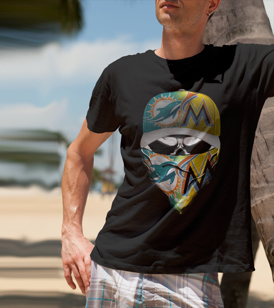 Miami Dolphins Miami Marlins Masked Skull Cap T-Shirt