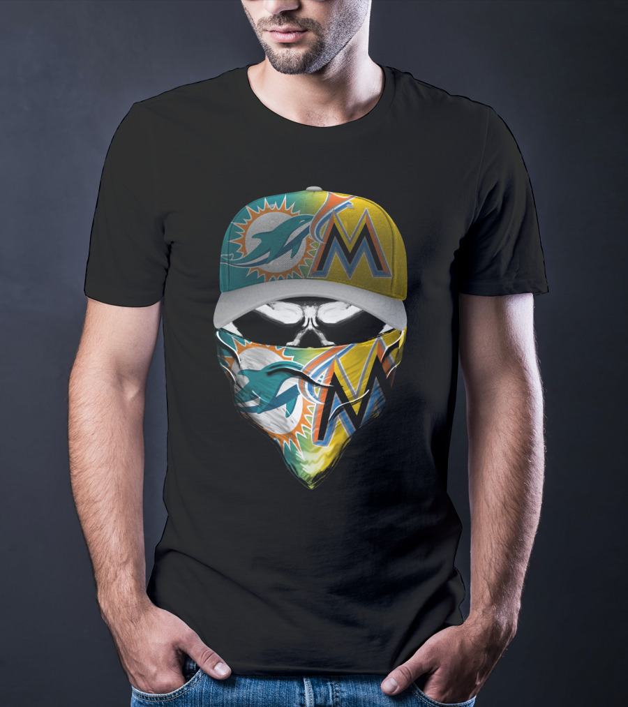 Miami Dolphins Miami Marlins Masked Skull Cap T-Shirt