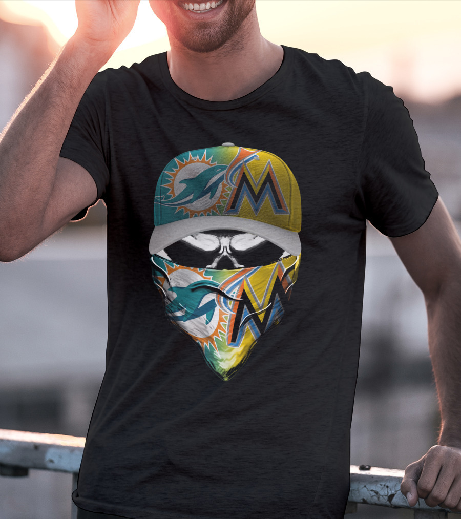 Miami Dolphins Miami Marlins Masked Skull Cap T-Shirt
