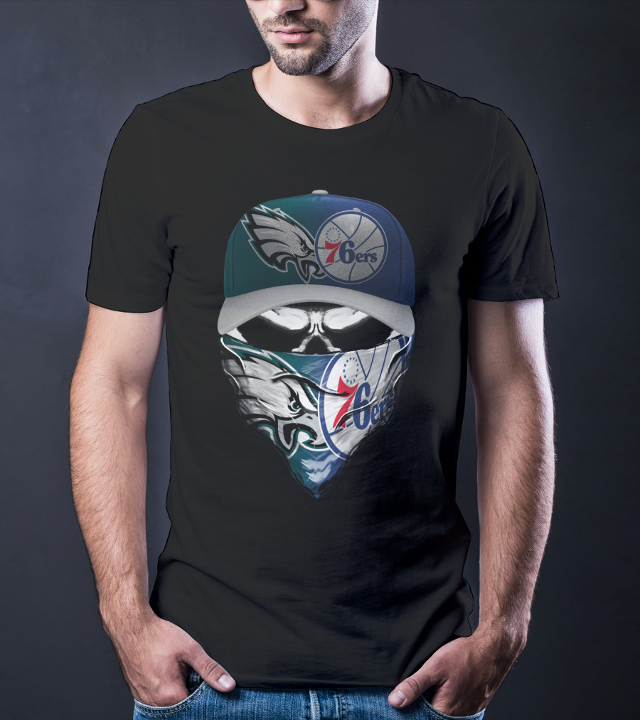 Philadelphia Eagles And 76ers Skull Bandana And Cap T-Shirt