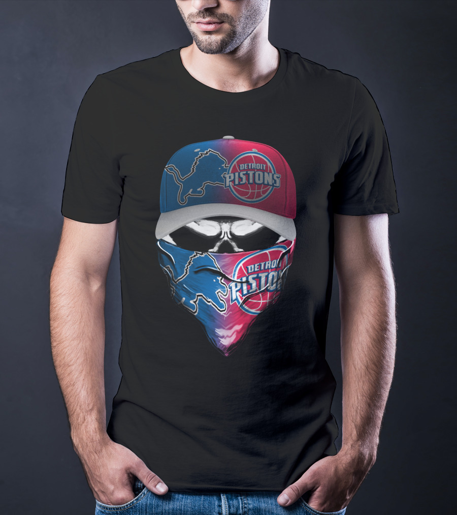 Detroit Pistons And Lions Football Skull Mask Combo T-Shirt