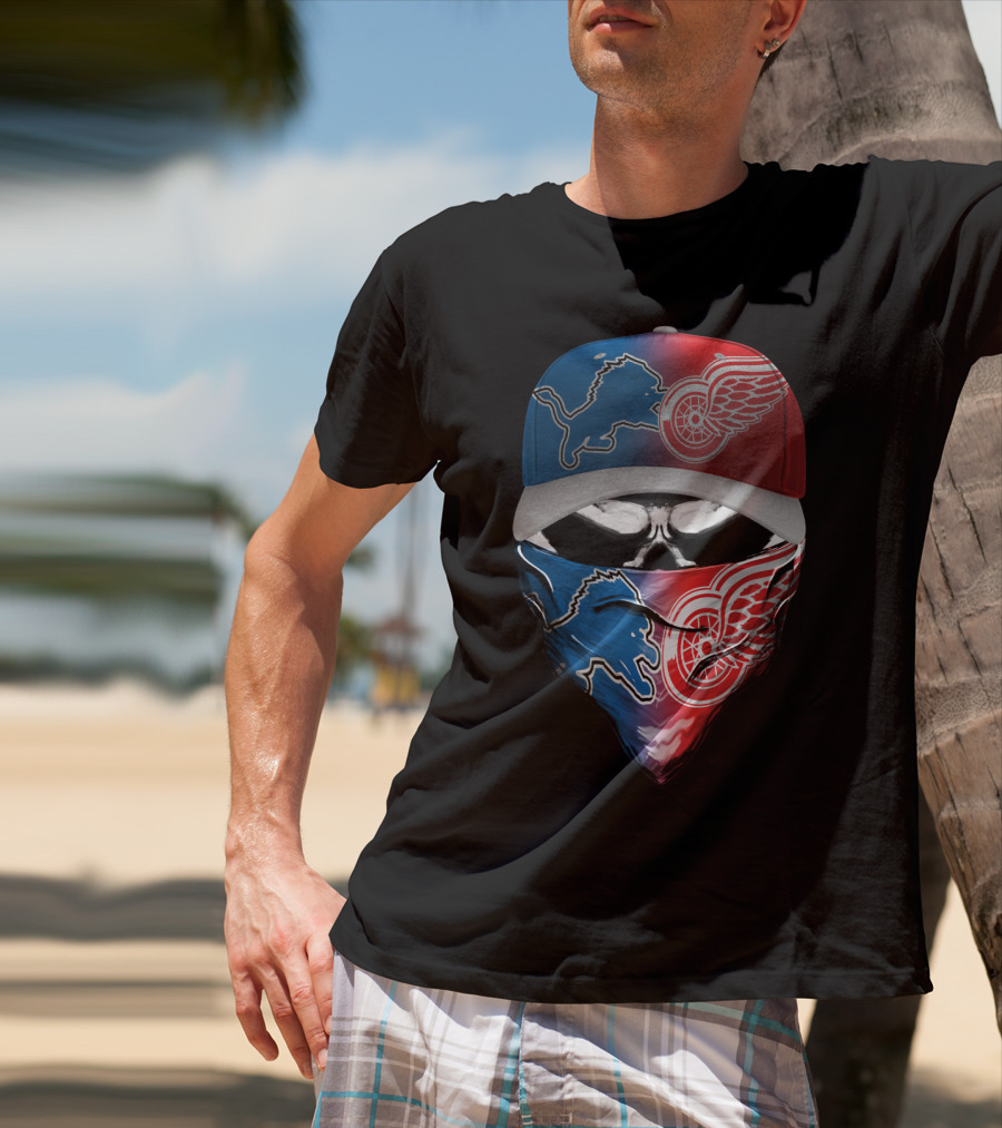 Detroit Lions Red Wings Fusion Hat And Bandana T-Shirt