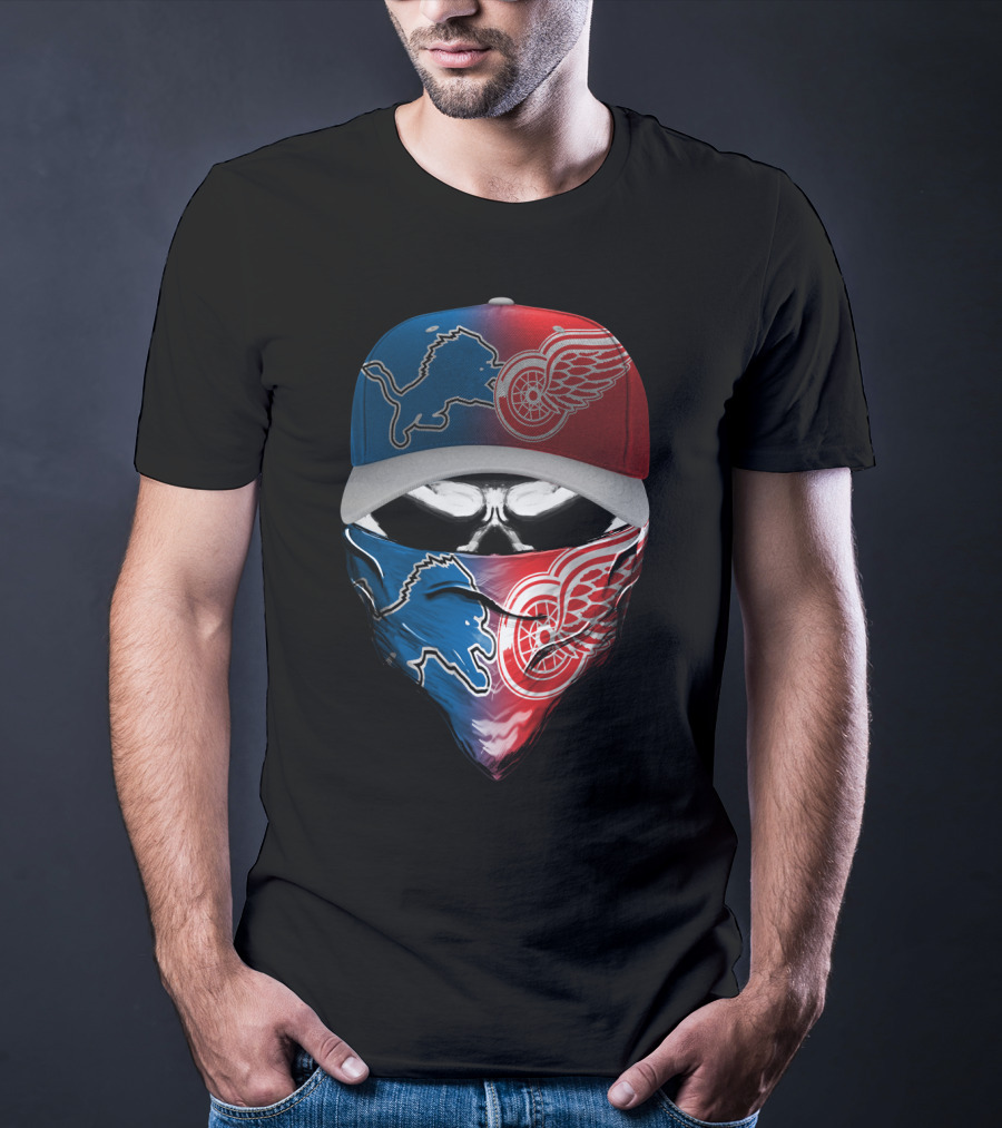 Detroit Lions Red Wings Fusion Hat And Bandana T-Shirt