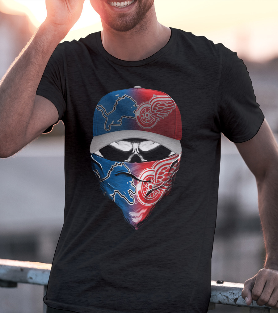 Detroit Lions Red Wings Fusion Hat And Bandana T-Shirt