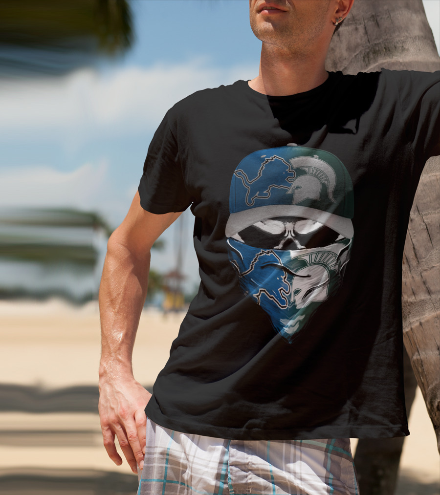 Detroit Lions Spartan Skull Skum 076 T-Shirt