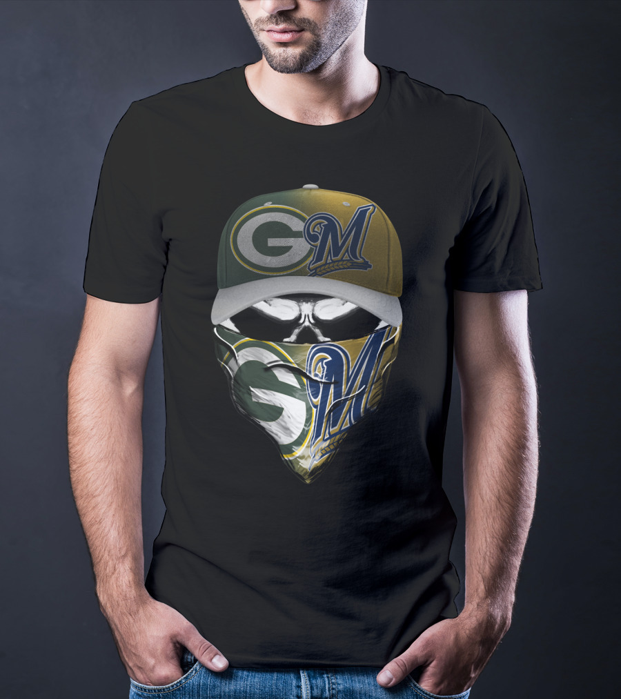 Green Bay Packers Milwaukee Brewers Skull Cap Bandana Blend T-Shirt