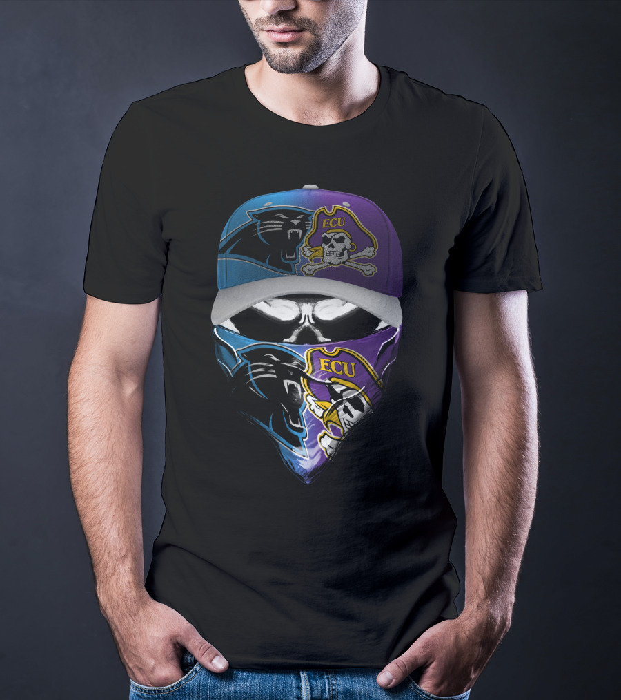 Carolina Panthers Ecu Pirates Skull Crossover T-Shirt