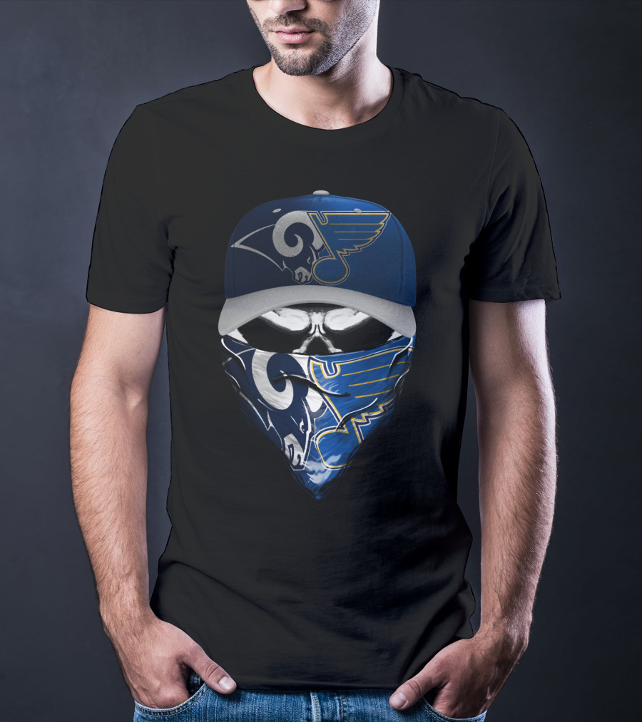 Blue Rams And Wings Logos Hat And Bandana T-Shirt