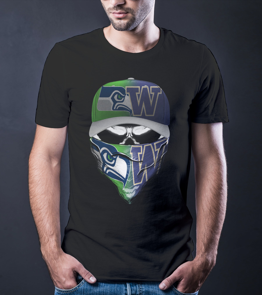 Seahawks-Washington Huskies Skull Mask Fan Fusion T-Shirt