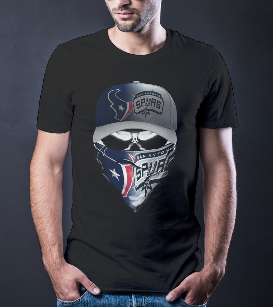 San Antonio Spurs And Houston Texans Skull Mask Combo T-Shirt