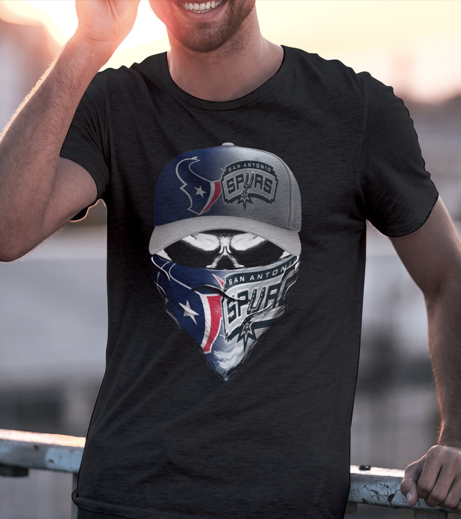 San Antonio Spurs And Houston Texans Skull Mask Combo T-Shirt
