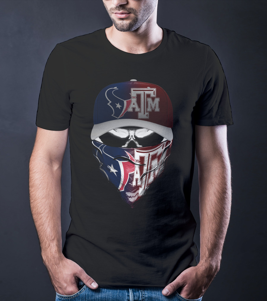 Houston Texans Texas A&M Aggies Skull Mask Hat Combination T-Shirt