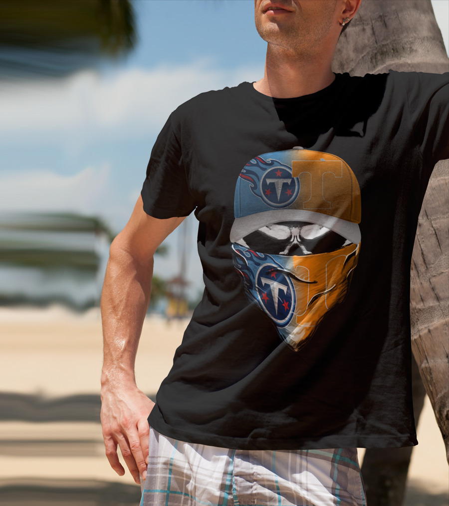 Tennessee Titans Vols Half And Half Face Covering Hat T-Shirt