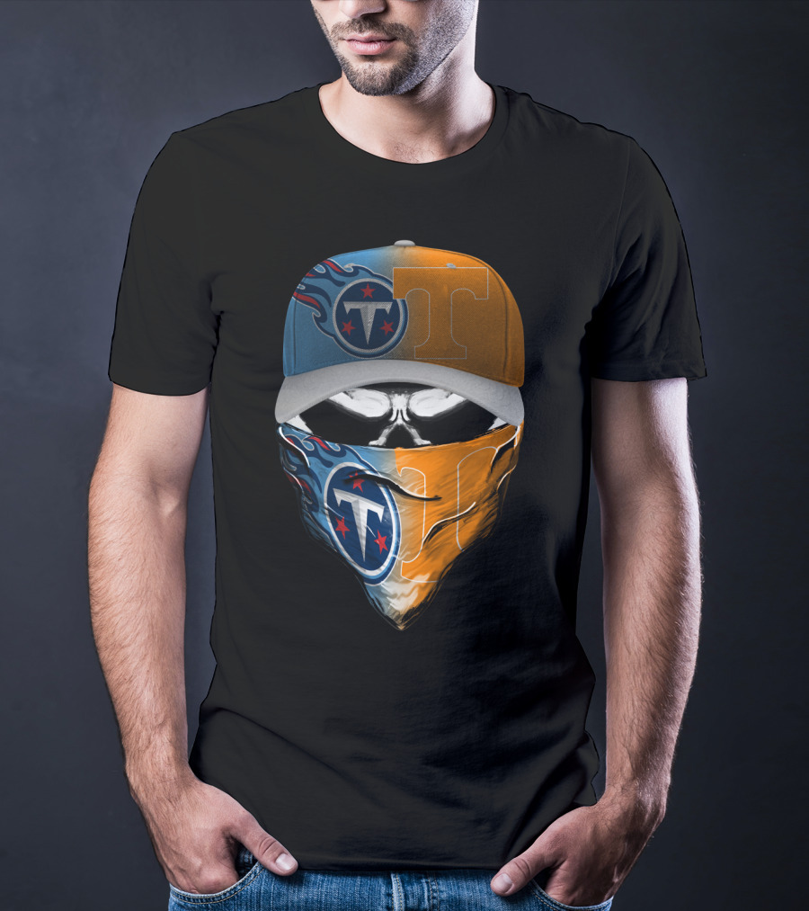 Tennessee Titans Vols Half And Half Face Covering Hat T-Shirt