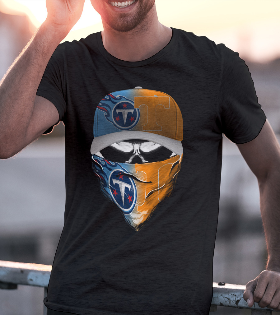 Tennessee Titans Vols Half And Half Face Covering Hat T-Shirt