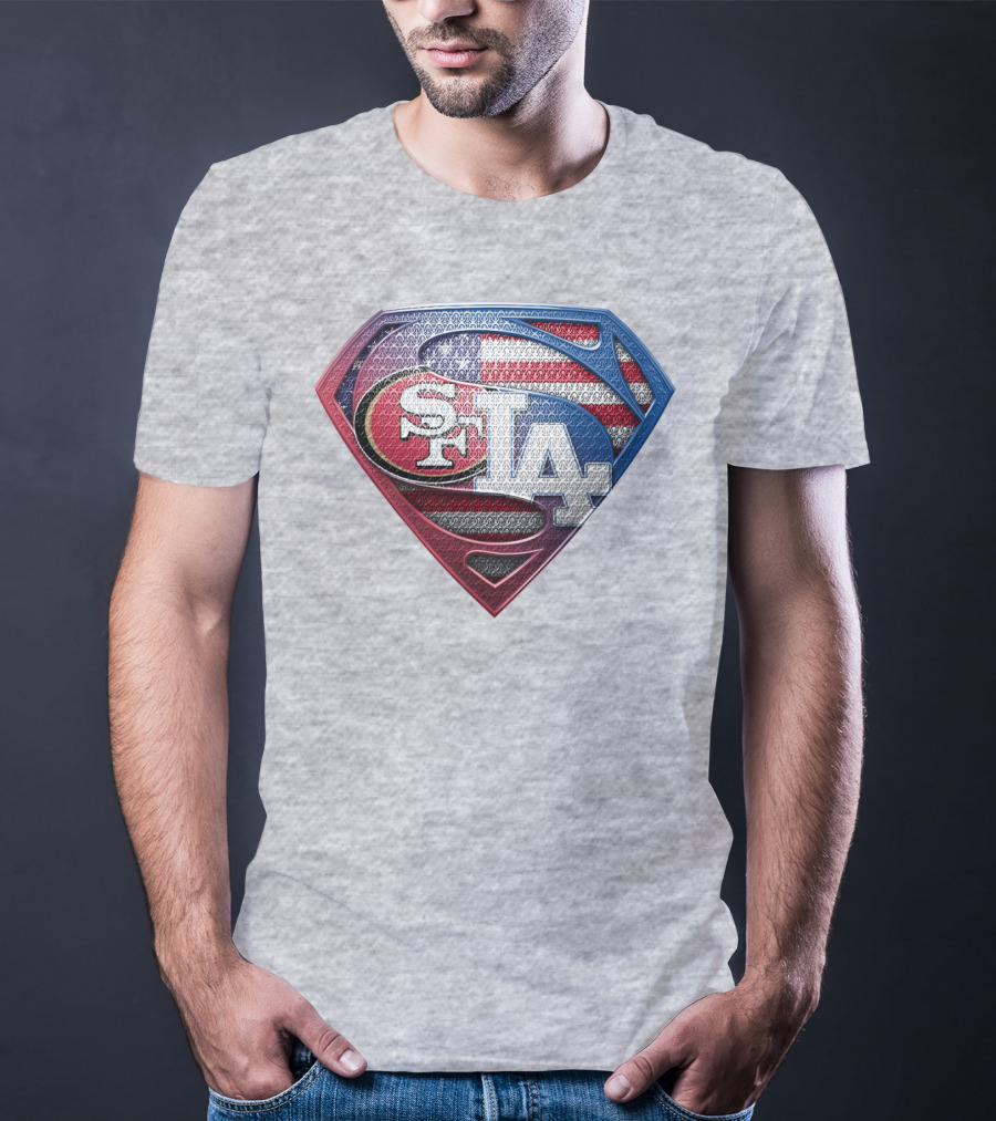 Sf La Superman Shield American Flag Hintergrund T-Shirt