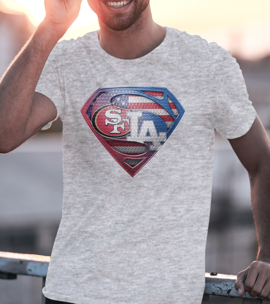 Sf La Superman Shield American Flag Hintergrund T-Shirt