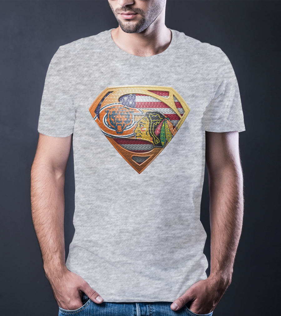 Chicago Bears Blackhawks American Flag Superman T-Shirt