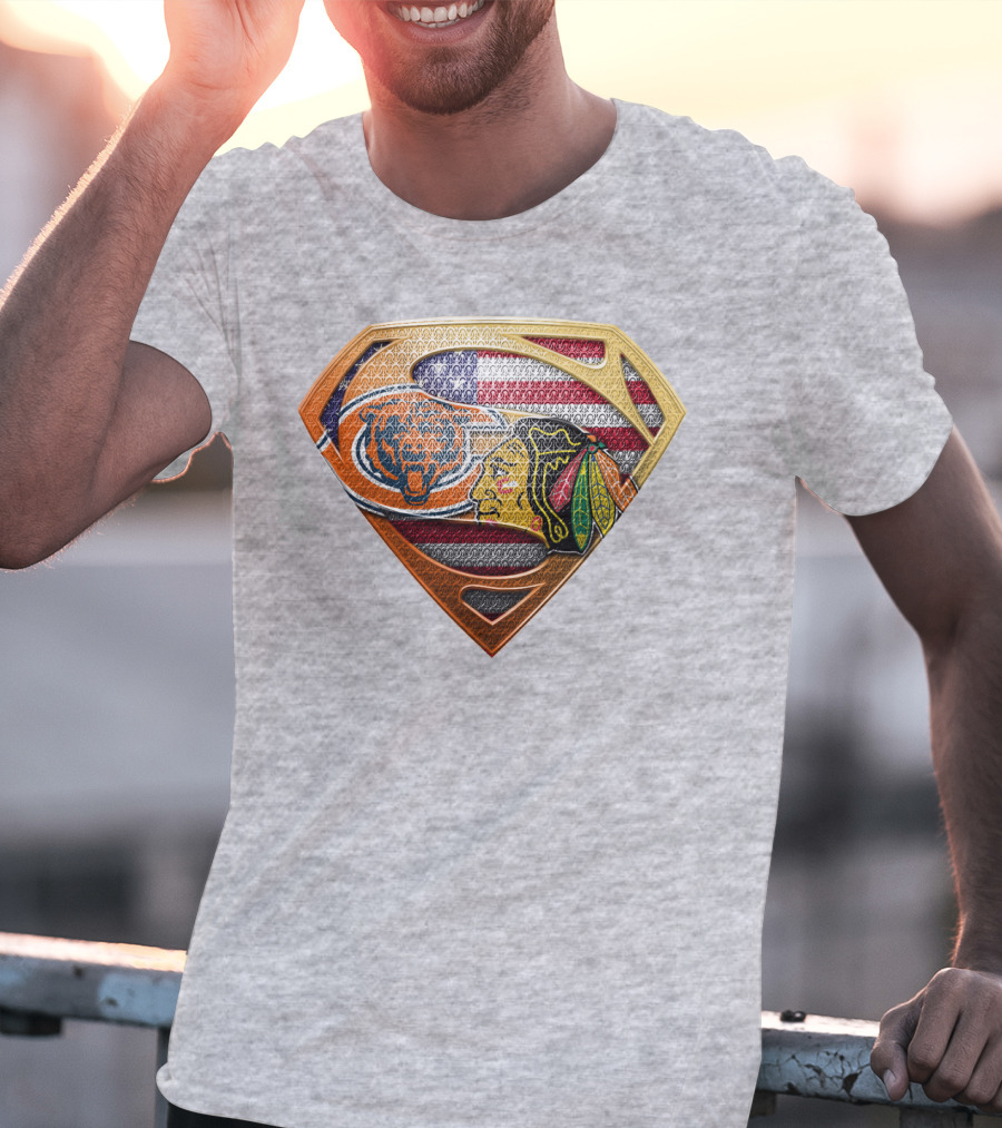 Chicago Bears Blackhawks American Flag Superman T-Shirt
