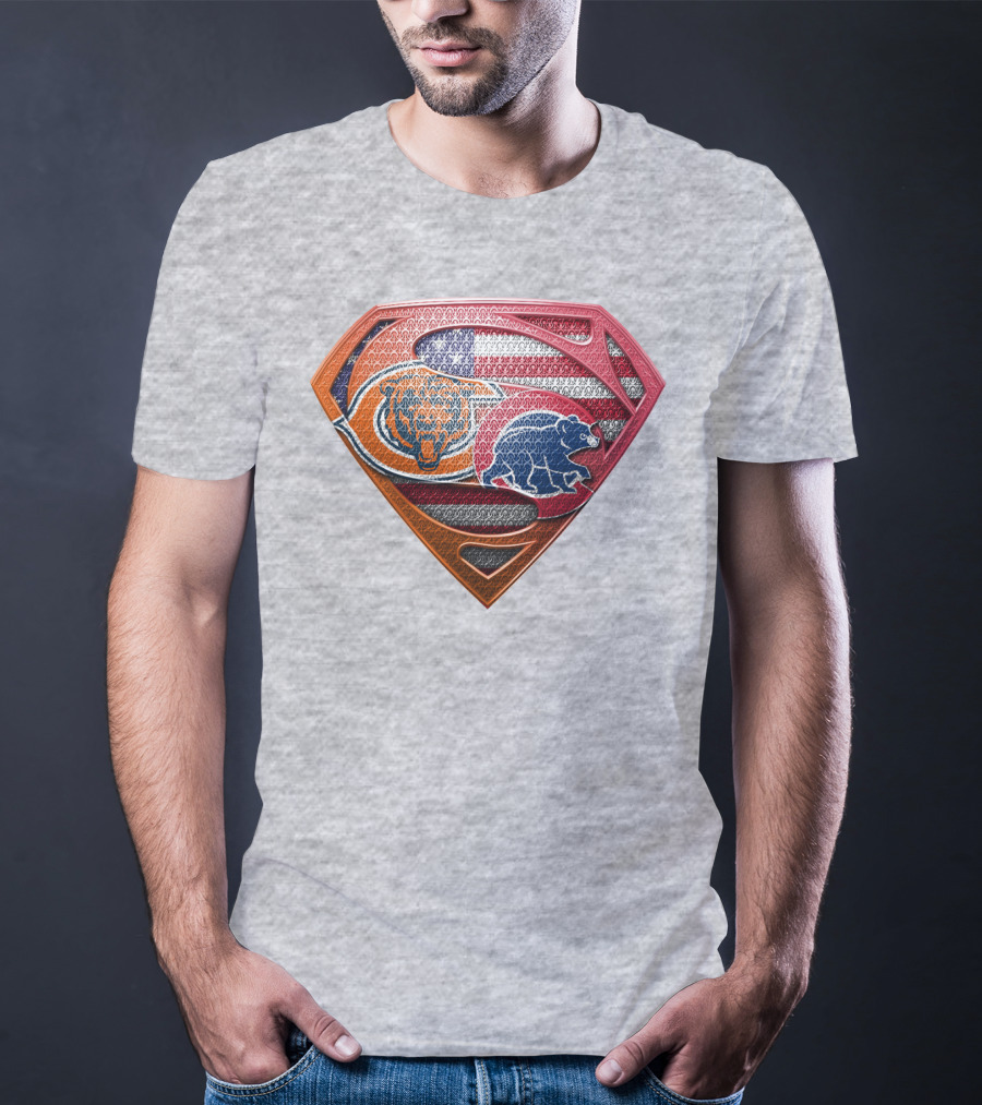 Superman Shield Chicago Bears American Flag Crest T-Shirt