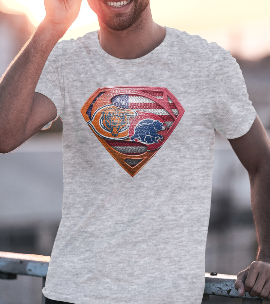 Superman Shield Chicago Bears American Flag Crest T-Shirt