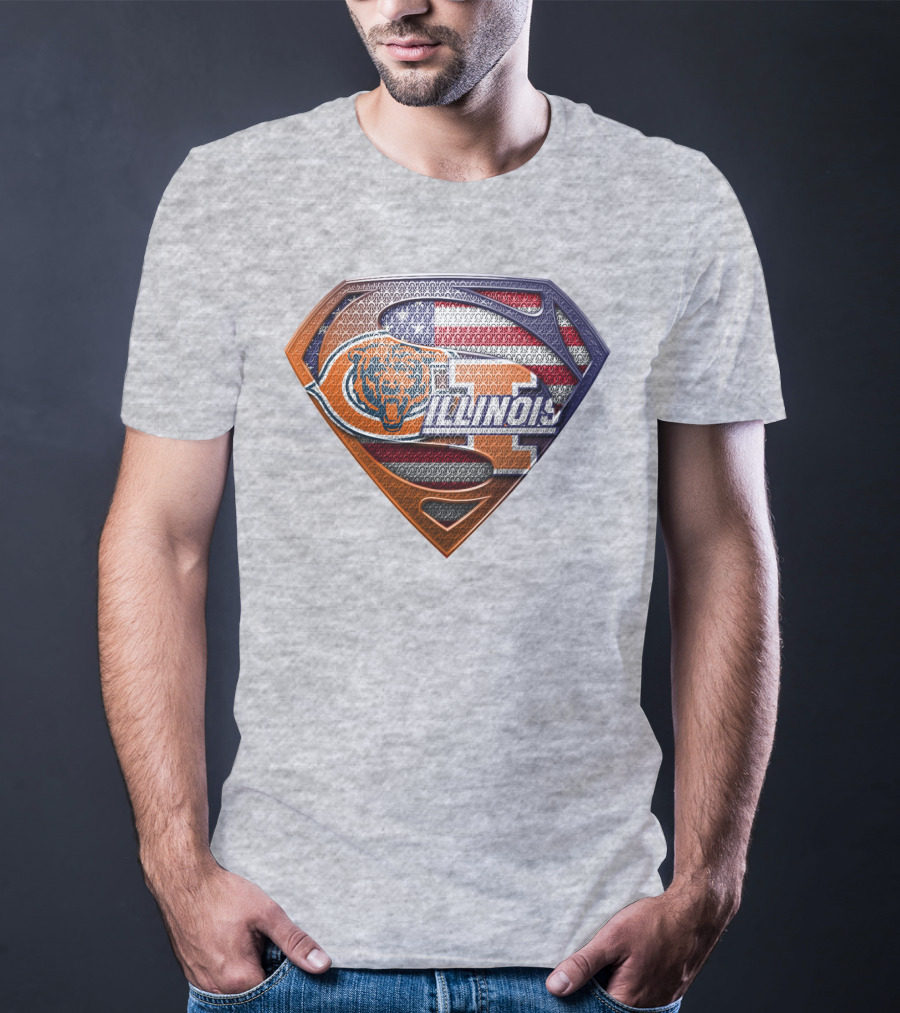 Superman Logo Bears Illinois American Flag T-Shirt