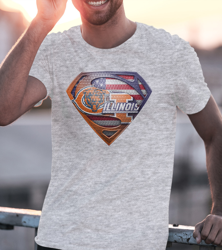 Superman Logo Bears Illinois American Flag T-Shirt