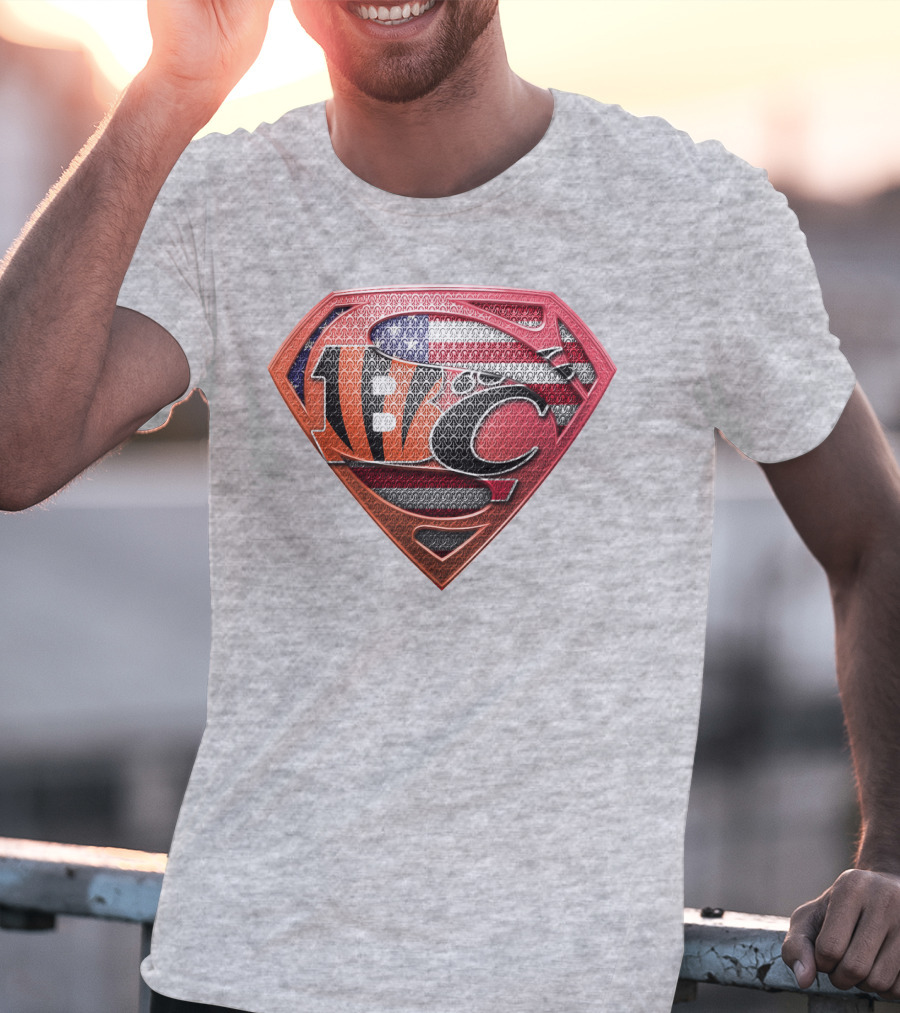 Superman Nfl Logo With American Flag Shield T-Shirt