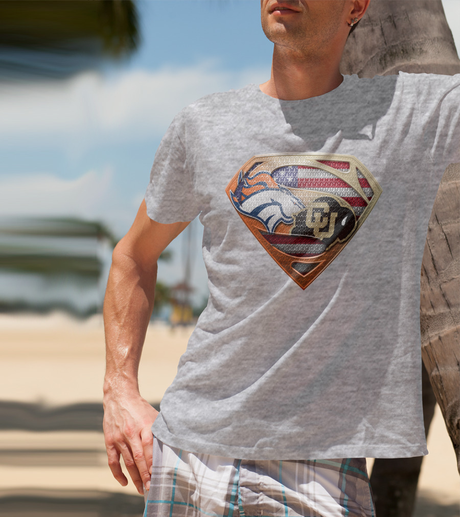 Denver Broncos Colorado Buffaloes American Flag Superman Logo Mashup T-Shirt