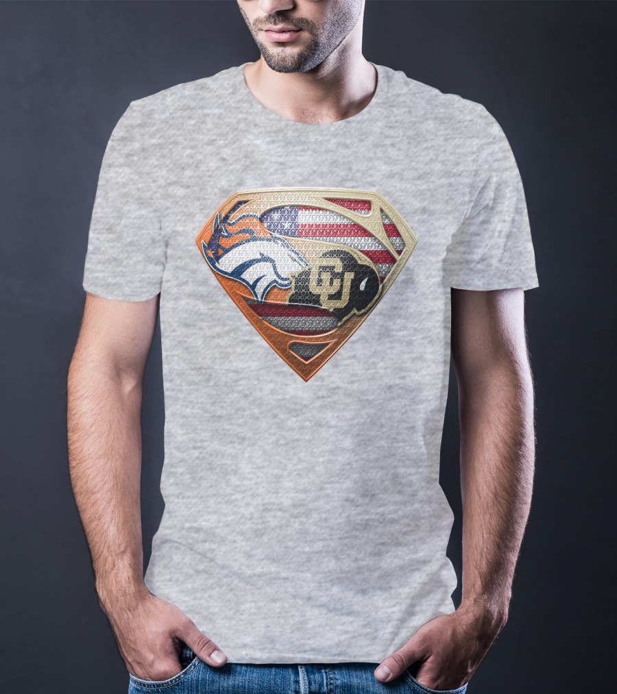 Denver Broncos Colorado Buffaloes American Flag Superman Logo Mashup T-Shirt