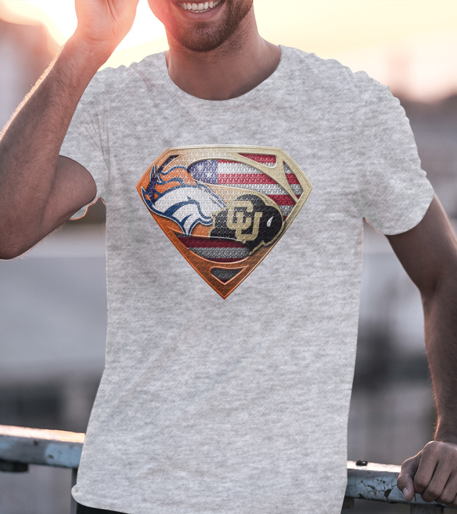 Denver Broncos Colorado Buffaloes American Flag Superman Logo Mashup T-Shirt