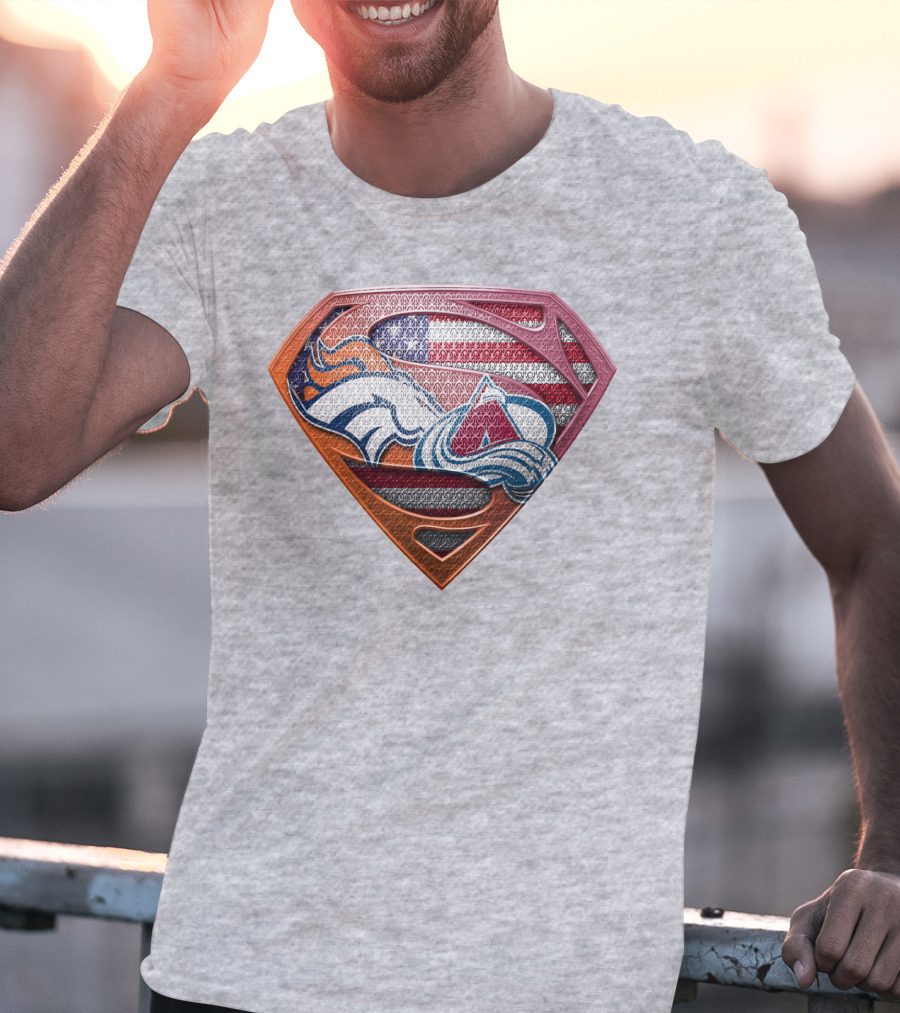 Broncos Avalanche Usa Flag Superman Shield T-Shirt