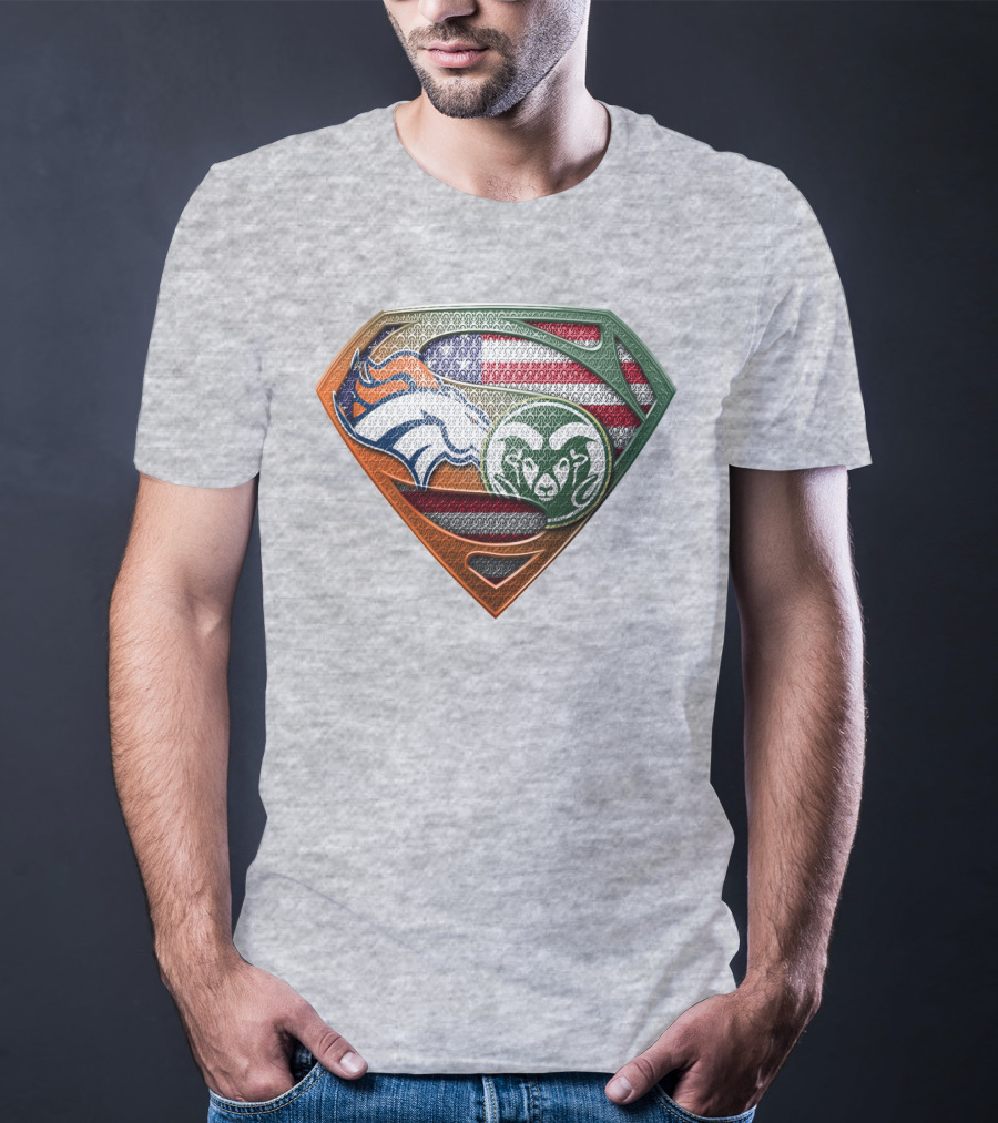 Broncos Rams Superman Shield American Flag T-Shirt