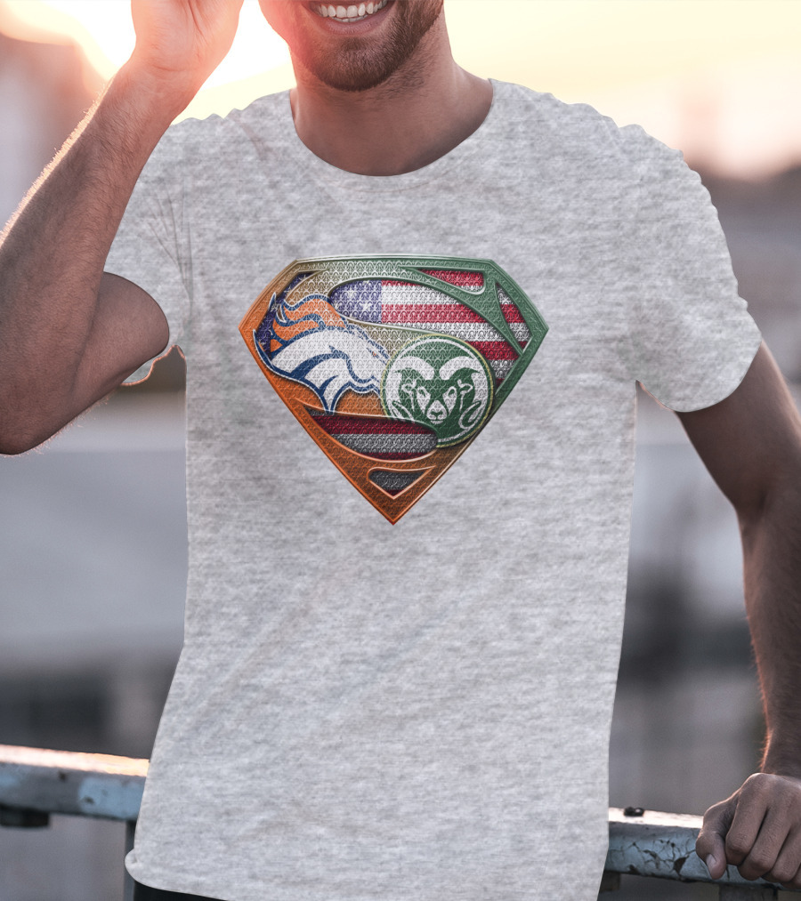 Broncos Rams Superman Shield American Flag T-Shirt
