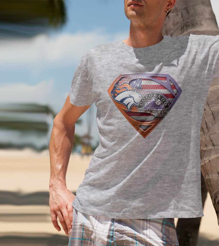 Denver Broncos Colorado Rockies American Flag Superman Logo Fusion T-Shirt