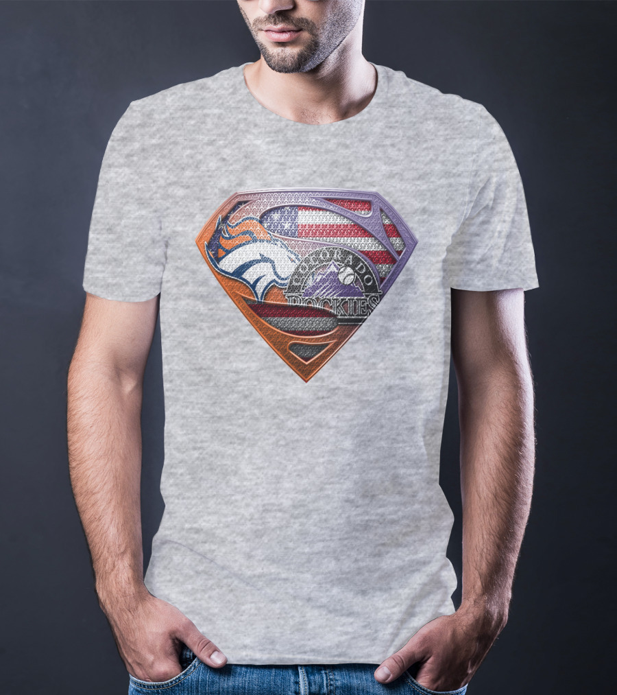 Denver Broncos Colorado Rockies American Flag Superman Logo Fusion T-Shirt