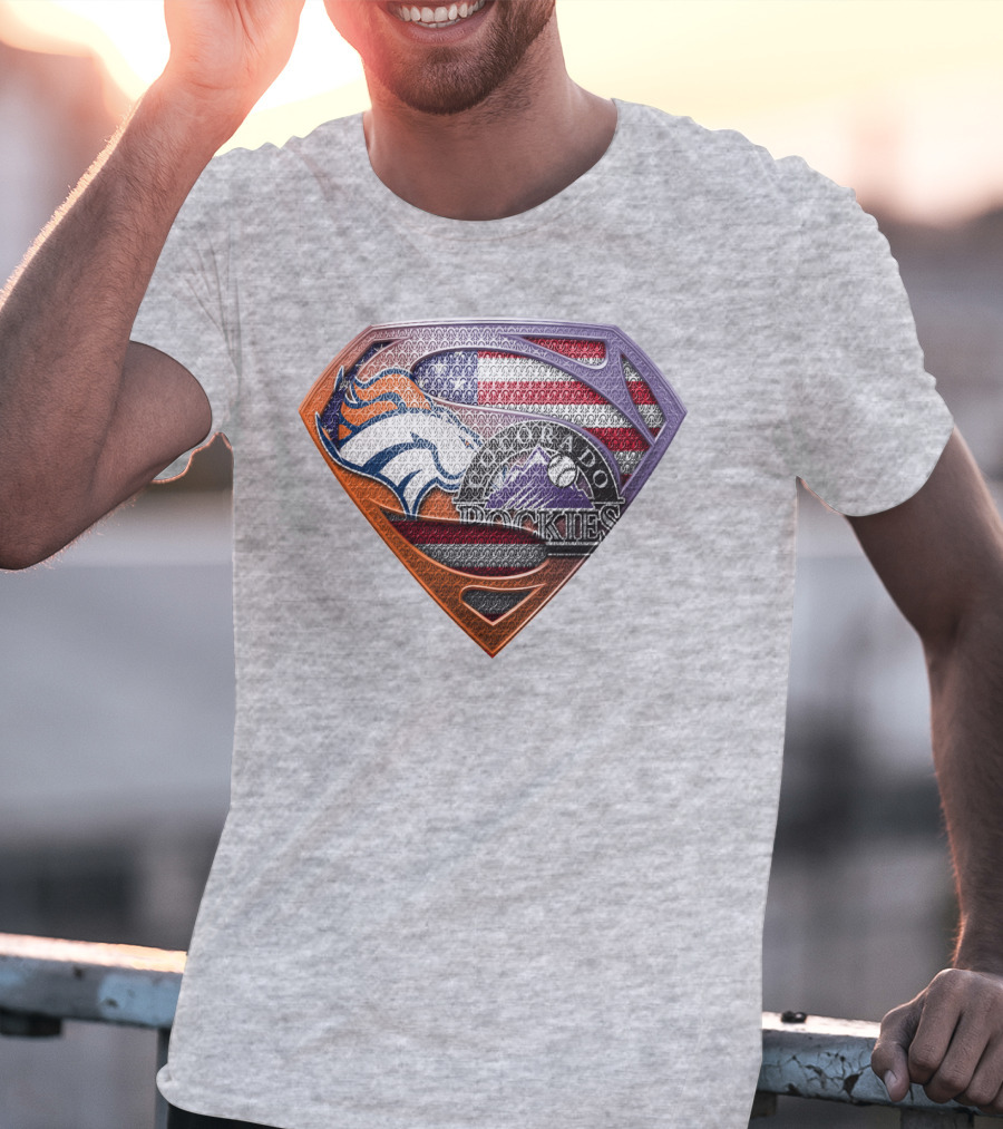 Denver Broncos Colorado Rockies American Flag Superman Logo Fusion T-Shirt