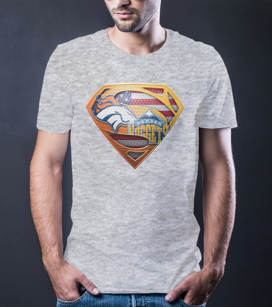 Denver Nuggets Broncos American Flag Super Hero Shield T-Shirt