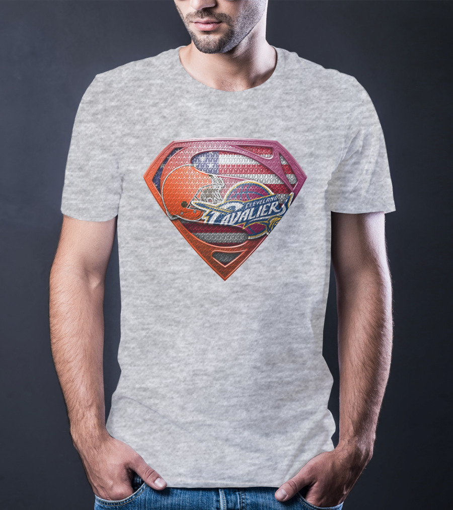 Cleveland Cavaliers Browns Superman American Flag Emblem T-Shirt