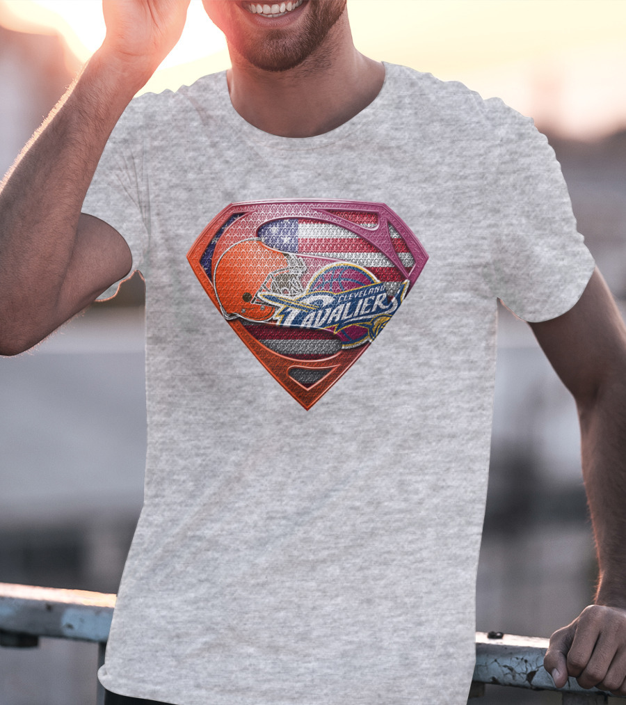 Cleveland Cavaliers Browns Superman American Flag Emblem T-Shirt
