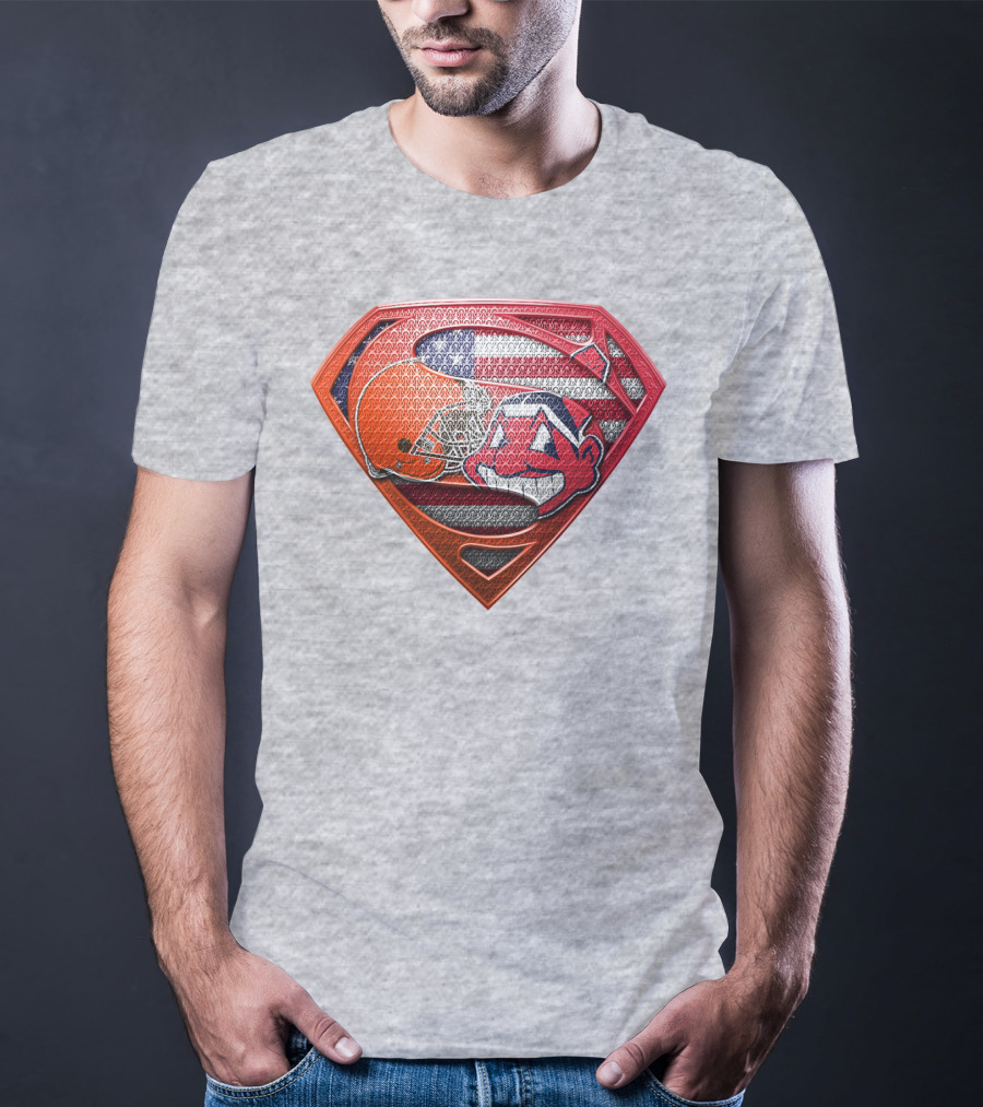 Superman Shield Cleveland Browns Helmet Chief Wahoo American Flag T-Shirt