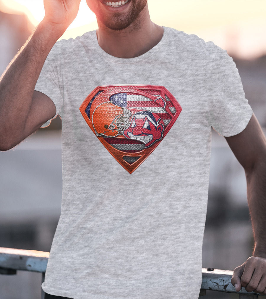 Superman Shield Cleveland Browns Helmet Chief Wahoo American Flag T-Shirt