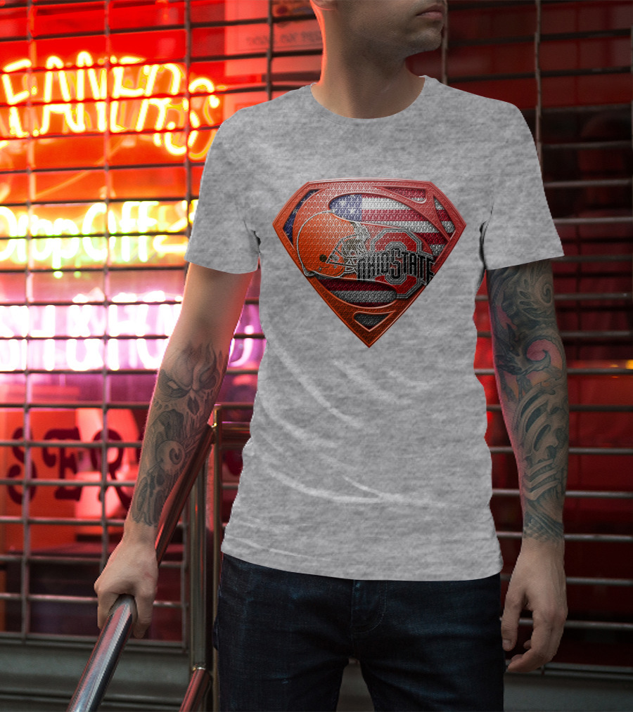 Ohio State Buckeyes American Flag Superman Logo Sps T-Shirt