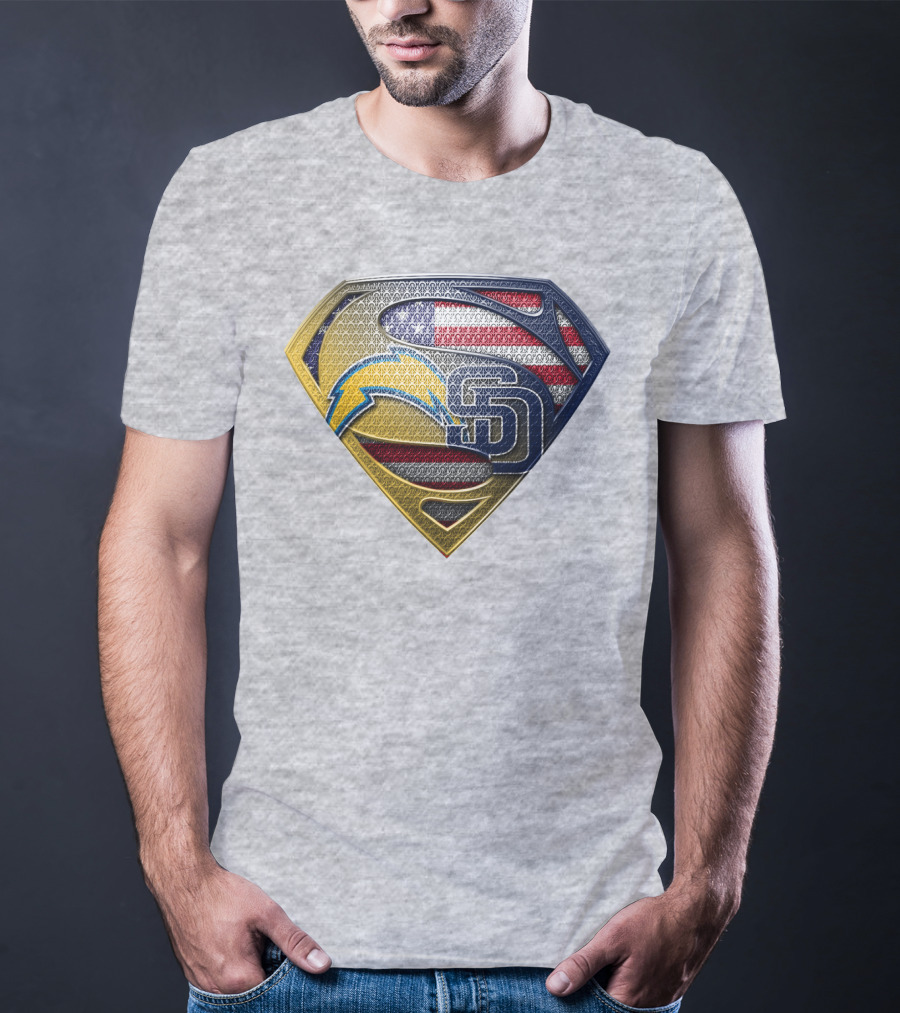 Superman Logo Chargers Sd Padres American Flag T-Shirt