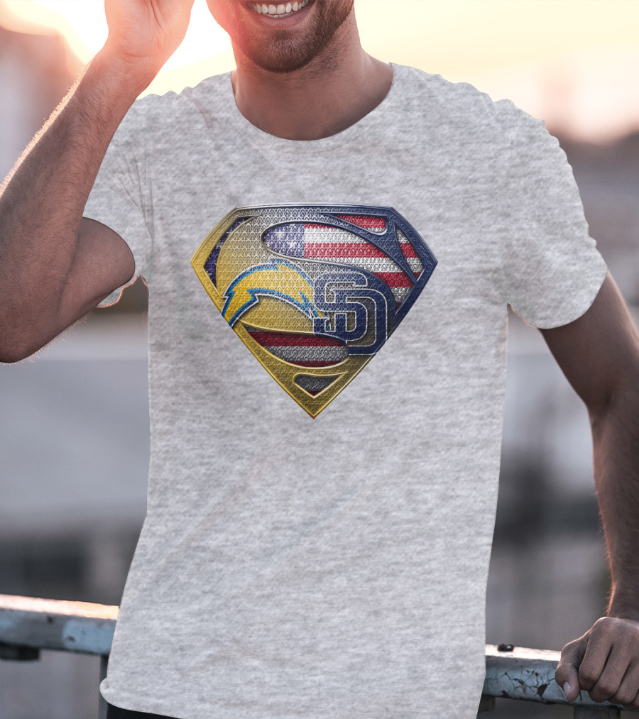 Superman Logo Chargers Sd Padres American Flag T-Shirt