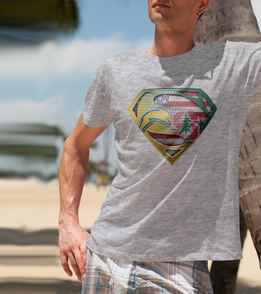 Superman Emblem Stanford Cardinal Chargers American Flag Fusion T-Shirt