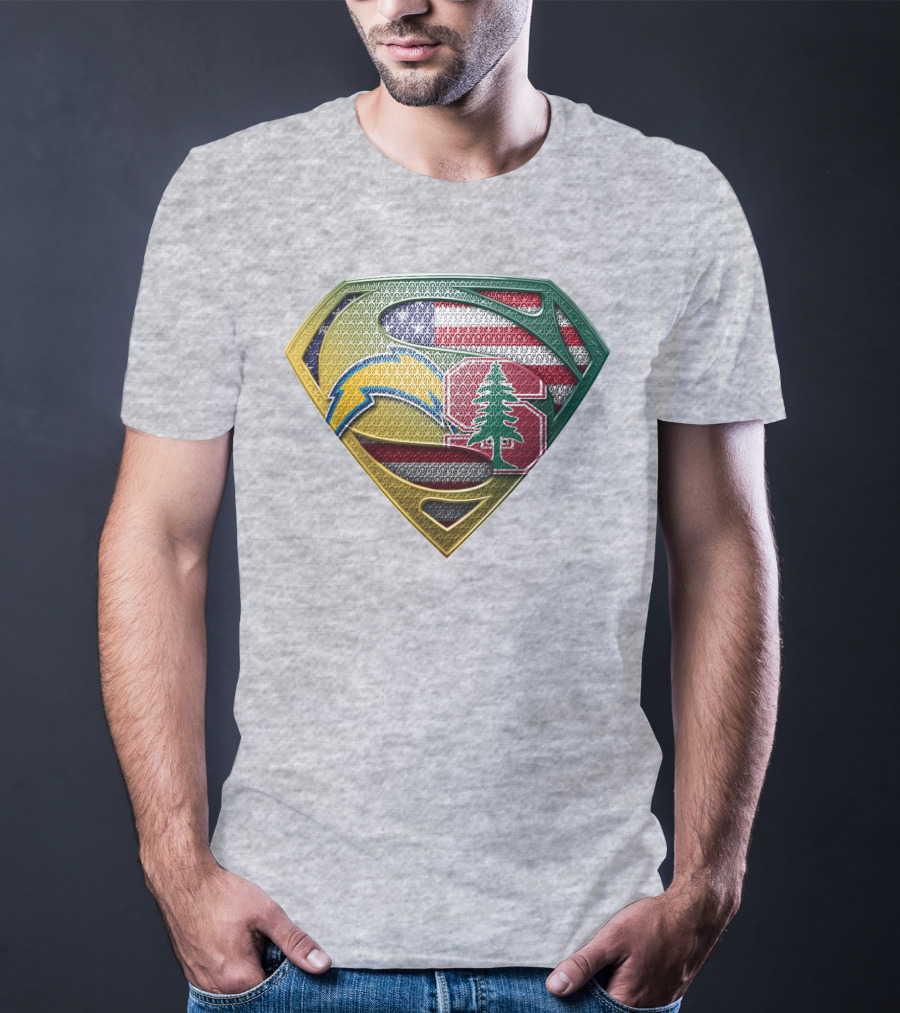 Superman Emblem Stanford Cardinal Chargers American Flag Fusion T-Shirt